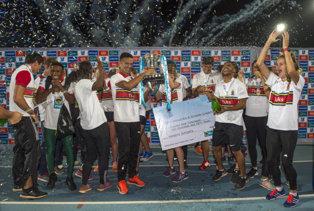 Pretoria, South Africa - March 31:  TUKS awarded the A division winners check during the Varsity Athletics Track and Field second meat at Tuks on March 31, 2017 in Pretoria, South Africa. (Photo by © Christiaan Kotze/SASPA)