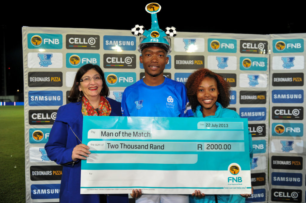 22072013. Johannesburg, South Africa, 22 July 2013 : Man of the match Thabo Mnyamane of NWU during the Varsity Soccer match between Wits  and NWU-Mafikeng. © Wessel Oosthuizen/ SASPA