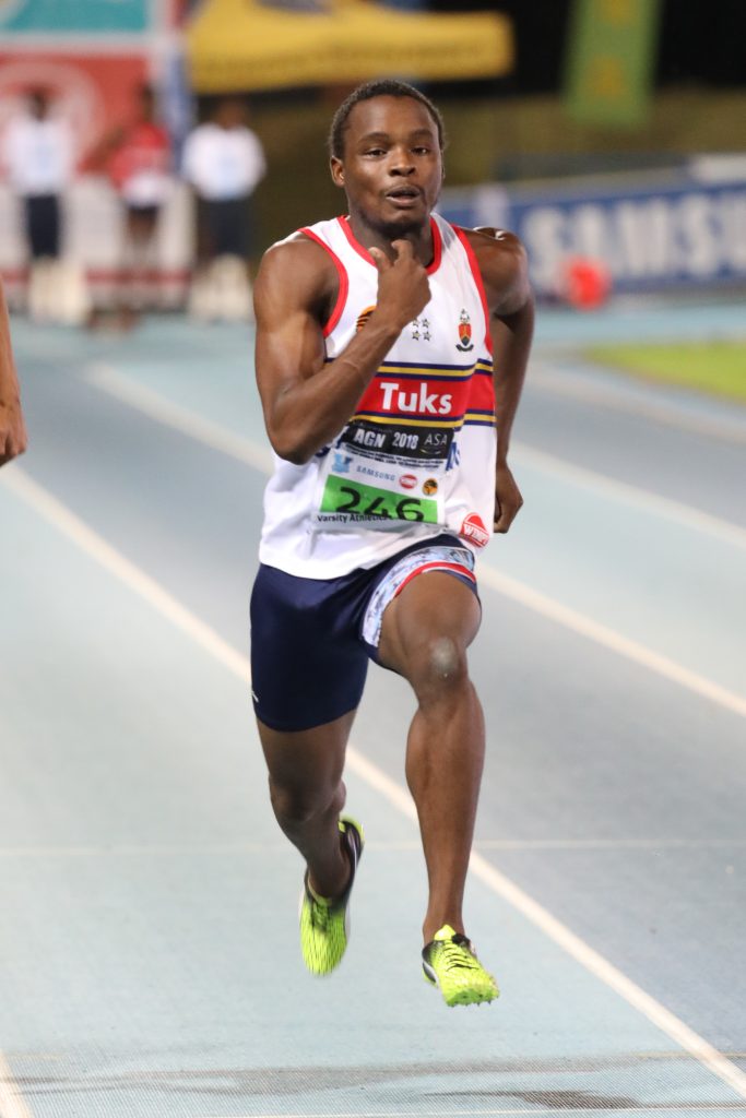 Malisela Senona of Tuks, Men's 100m, At Tuks Athletics, Friday 2 March 2018