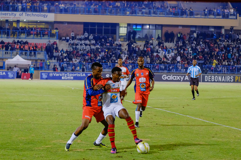 TUT against TUKS, during Varsity Football match between TUT and TUKS at TUT Sports Stadium in Pretoria on 27 July, 2017, action shot,