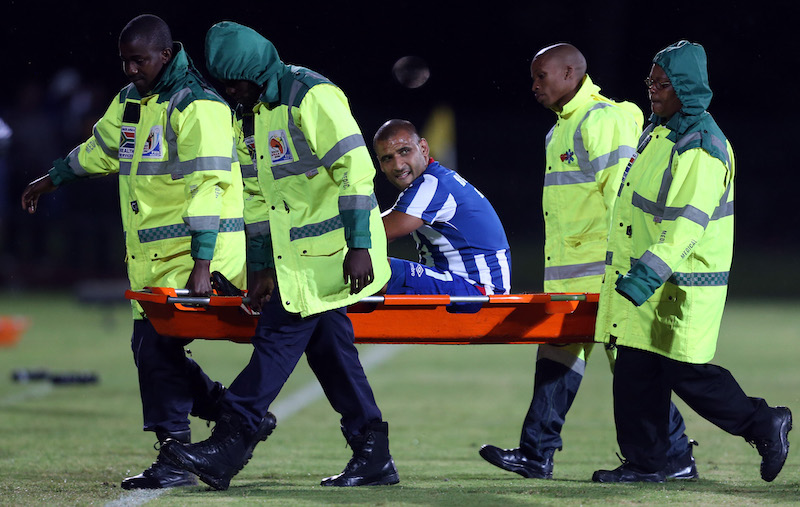 DURBAN, SOUTH AFRICA - NOVEMBER 27: Delron Buckley of Maritzburg Utd during the Absa Premiership match between Maritzburg United and Orlando Pirates from Harry Gwala Stadium on November 27, 2013 in Durban, South Africa. (Photo by Steve Haag/Gallo Images)
